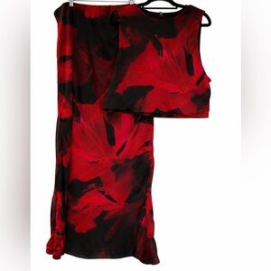 Red and Black Floral Matching Skirt and Top